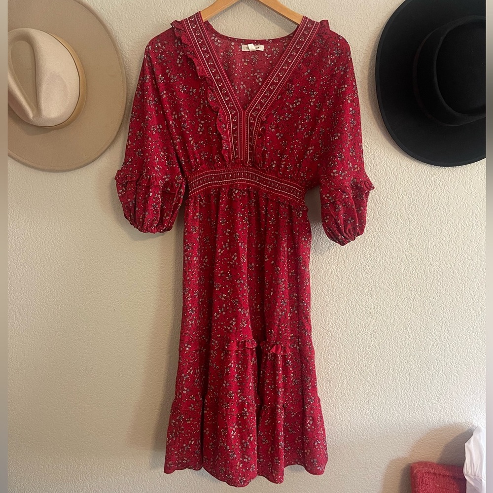 Western/cottagecore/boho Max Studio red flower print ruffled dress